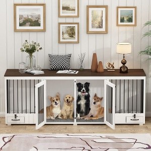 Famapy 86.6" Dog Crate Furniture with Dog Bowl with Room Divider and 2 Large Drawers - 1 of 4