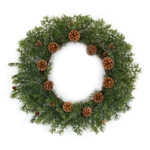 Winter Pine Wreath with Natural Pinecones – 25.5"D Holiday Door & Entry Accent by Melrose - 1 of 3