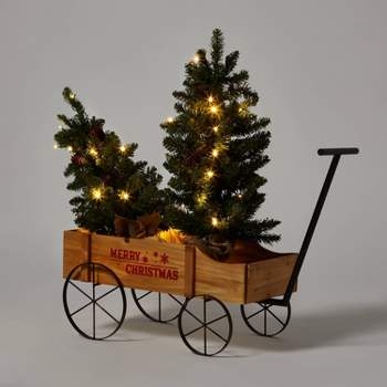 3pc LED Pre-Lit Artificial Christmas Tree Set with Wagon - Wondershop™
