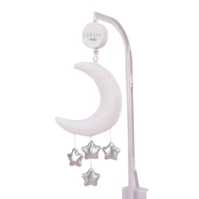 Little Love By NoJo White Soft Sherpa Moon with Silver Metallic Stars Musical Mobile