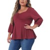 Agnes Orinda Women's Plus Size Front Ruched Sweetheart Neck Elbow Sleeve Peplum Blouses - 2 of 4