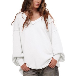 Coolmee Sweatshirt for Women Oversized Casual Long Sleeve V-Neck Pullover Tunic Tops Fall Fashion Outfits - 1 of 4