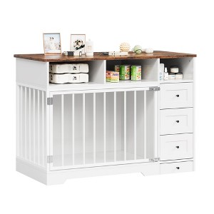 48 Inch Dog Crate Furniture, Indoor Dog Kennel with Hidden Bowl, 3 Drawers and 3 Open Drawers, Decorative Pet Crate for Large Dogs - 1 of 4