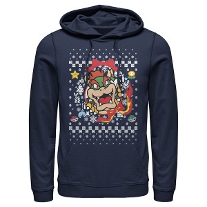 Men's Nintendo Christmas Bowser Wreath Pull Over Hoodie - 1 of 3