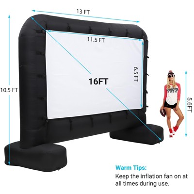 16ft Black Inflatable Outdoor Movie Projector Screen with Quiet Air Blower