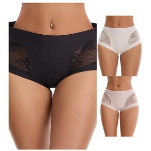 INSPIRE CHIC 3 Packs Women's High Waisted Lace Breathable Full Coverage Tummy Control Briefs Panties - 1 of 4