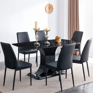 7 PCS Dining Table Set, Faux Marble Table with Convertible Base and 6 Chairs-ModernLuxe - 1 of 4