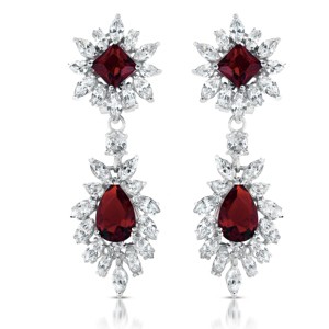Guili Double Halo GV Sterling Silver with Colored Cubic Zirconia Emerald, Ruby, Sapphire, and Classic Cluster Dangle Earrings for Bold Elegance - 1 of 3