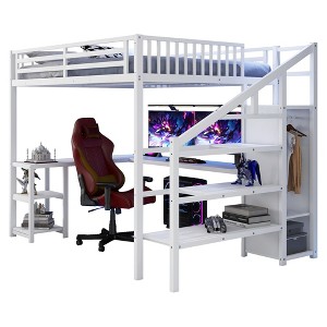 Racxily Loft Bed with Wardrobe, Queen Size Loft Bed with L Shaped Desk for Kids Teens Adults - 1 of 4