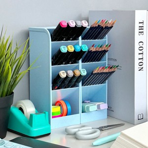 Wrapables Pen Organizer with 4 Compartments Desk Storage Organizer for Home, Office, Work, Large (2pcs) / Blue - 1 of 4