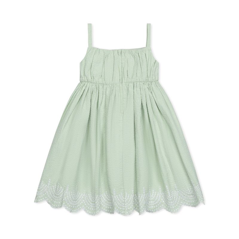 Hope & Henry Girls' Organic Sleeveless Ruched Party Dress with Embroidered Hem, Kids, 3 of 5