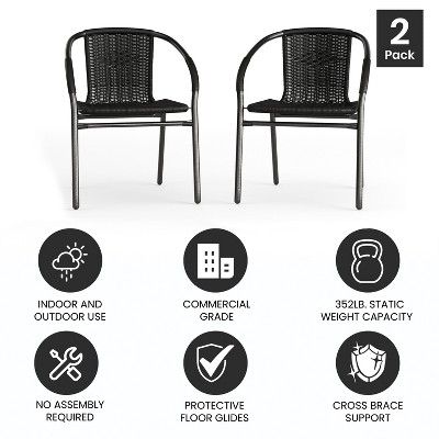Black Rattan Indoor-Outdoor Stackable Dining Chairs with Curved Back, Set of 2