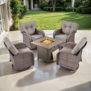 Belord Patio Swivel Gliding Rocker Chairs Set of 4, Wide Backrest Brown Wicker Patio Furniture Set with Firepit Table and Swivel Outdoor Chair - 1 of 4