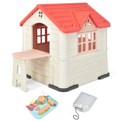 Infans Kid's Playhouse Games Cottage w/ 7 PCS Toy Set & Waterproof Cover Pink