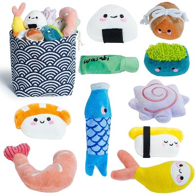 Nocciola 10 PCS Sushi Toys with Takeout Bag,Plush Squeaky Dog Toy Set,Cute Stuffed Pet Toys,Puppy Chew Toys,For Small to Medium Dog,Foodie Series toy
