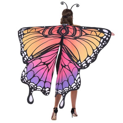 SYNCFUN Women's Halloween Costume Butterfly Wing Cape Shawl with Lace Mask and Black Velvet Antenna Headband for Halloween  Dress Up Party-Rainbow