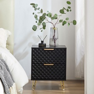 Black Nightstand Set of 2, End Side Table Double, Bedside Table with 2 Drawers - 1 of 4