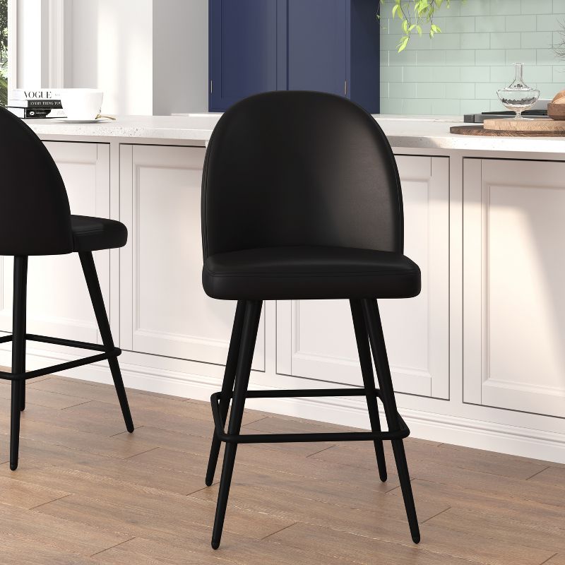 Emma and Oliver Modern Upholstered Dining Stools with Contoured Backs & Powder Coated Steel Legs with Floor Glides - Set of 2, 2 of 12