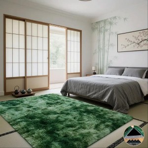 Tie-Dyed Green Fluffy Area Rug, Ultra Soft Non-Slip Mat with 4 Stickers, Multiple Sizes for Home Decor - 1 of 4