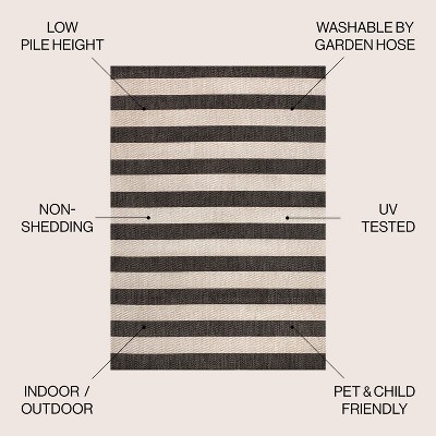 Modern Cottage Black and Beige 4'x6' Synthetic Stripe Area Rug