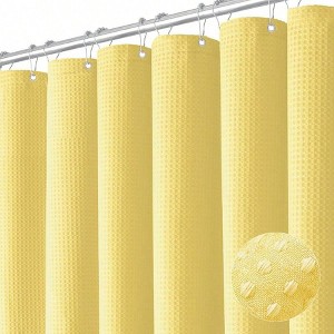 Long Fabric Shower Curtain - 78 Inch Waffle Weave Weighted Cloth for Bathroom, Bath Curtain Set with 12 Hooks, 72x78, Yellow - 1 of 1