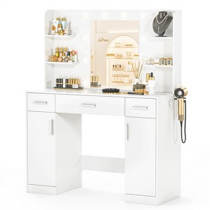 Okak Makeup Vanity with 3 Mode Adujustable Mirror, Vanity Desk with 3 Drawers and 2 Cabinet Doors, Makeup Table for Bedroom, Living Room, White - 1 of 4