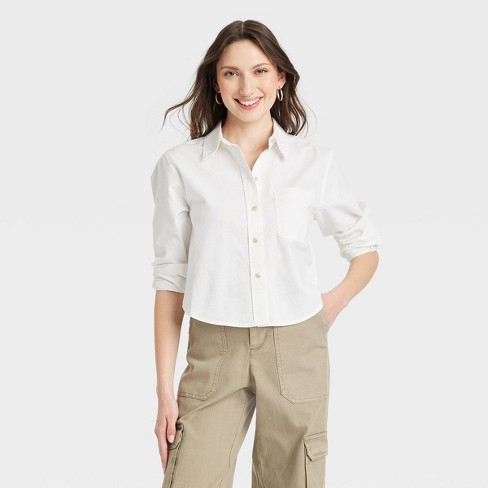 Women's Linen Long Sleeve Collared Button-down Shirt - Universal Thread™  Blue Xl : Target