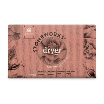 Grab Green Stoneworks Dryer Sheets, Rose Petal Scent