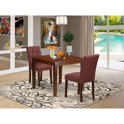 East West Furniture 3 Piece Dinette Table Set Includes A Dinner Table and 2 Beige Red Faux Leather Kitchen Chairs with Stylish Back-  White Finish