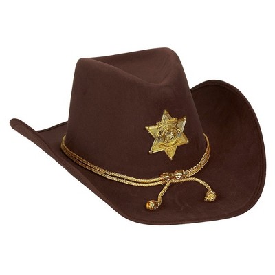 Juvale Brown Novelty Felt Cowboy Sheriff's Hat with Gold Braid Party Favors Halloween Costume