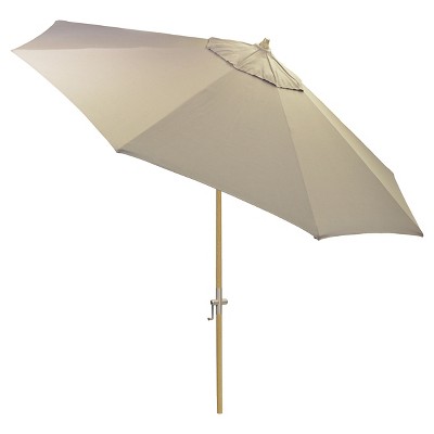 8.9' x 8.9' Round Sunbrella® Umbrella - Canvas Taupe - Light Wood Finish - Smith & Hawken™