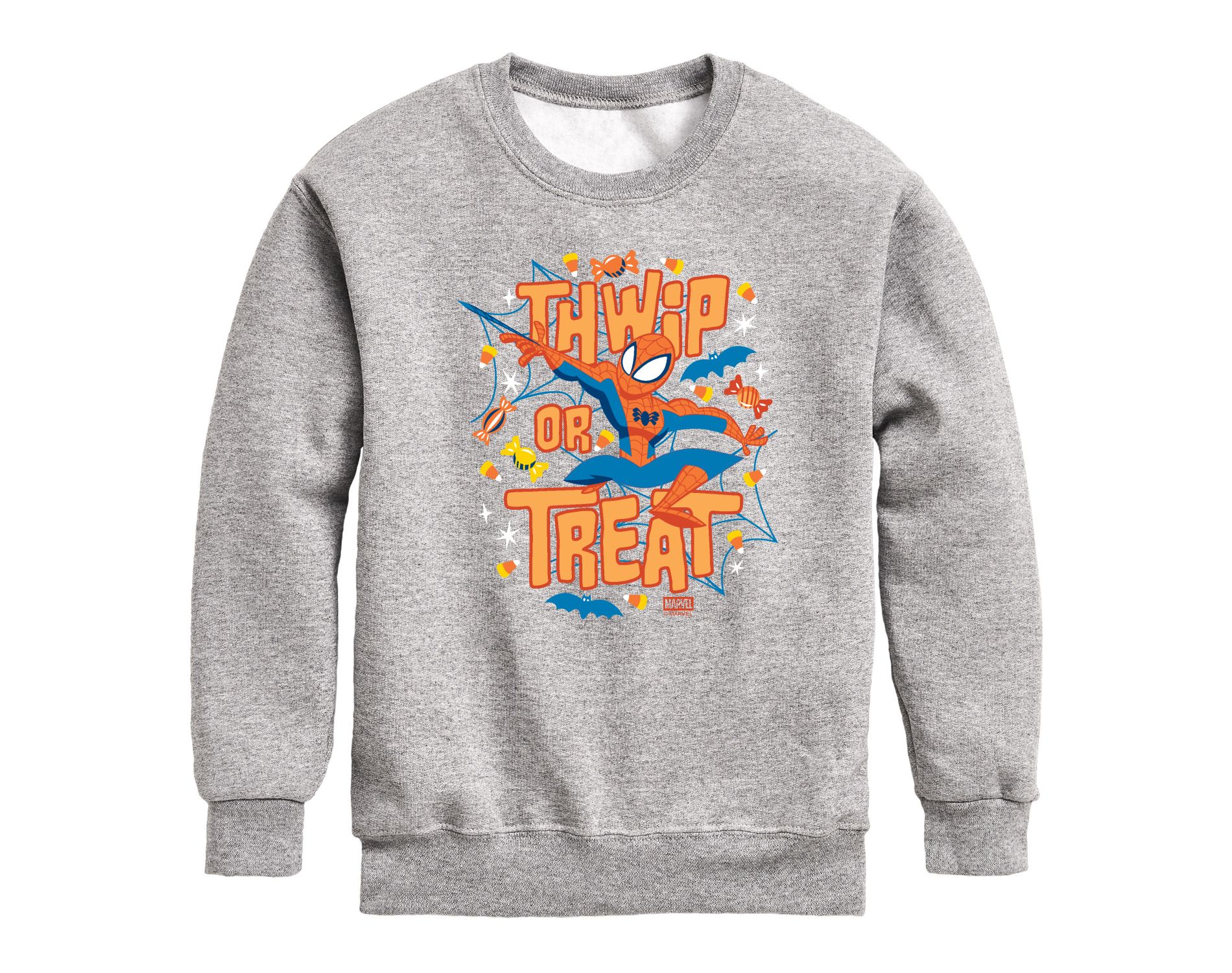Boys' Marvel Spider-Man Thwip Or Treat Graphic Long Sleeve Fleece Sweatshirt - Athletic Heather - Medium