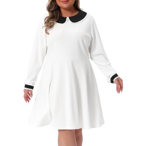 Agnes Orinda Women's Plus Size Long Sleeve Peter Pan Collar Elegant Formal Midi Flare A Line Dresses - 1 of 4