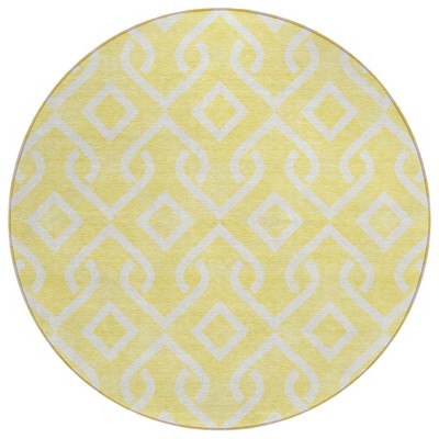 Yellow And Ivory Geometric Washable Indoor Outdoor Area Rug