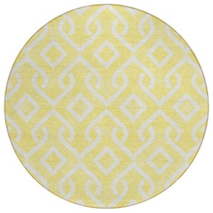 Yellow And Ivory Geometric Washable Indoor Outdoor Area Rug - 1 of 4