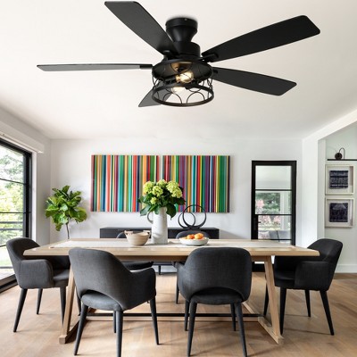 Bella Depot 52" 5-blades Matte Black Industrial Flush Mount Ceiling Fan Light