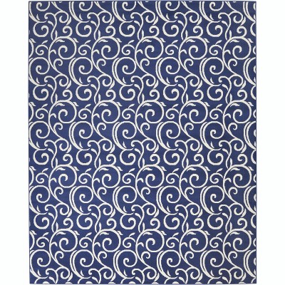 Navy Abstract Botanical 8' x 10' Synthetic Easy-Care Area Rug
