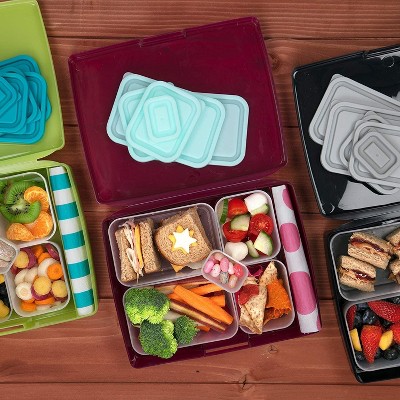 Translucent 6-Piece Bento Lunch Box Set with Multicolor Lids