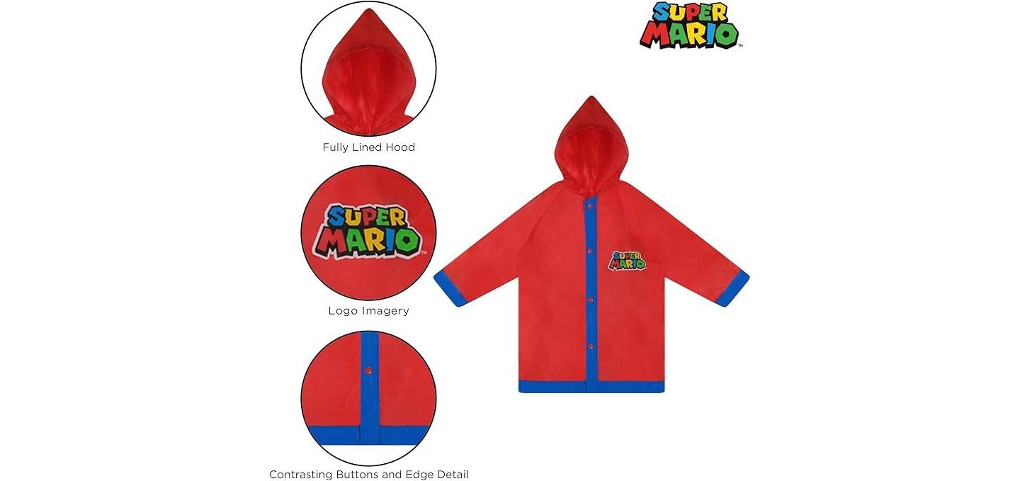Super Mario Boy's Umbrella and Raincoat Set, Kids Ages 6-7 — фото 4