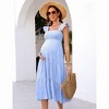 Womens Square Neck Smocked Maternity Dress Flutter Sleeve Summer Maxi Sundress - 4 of 4