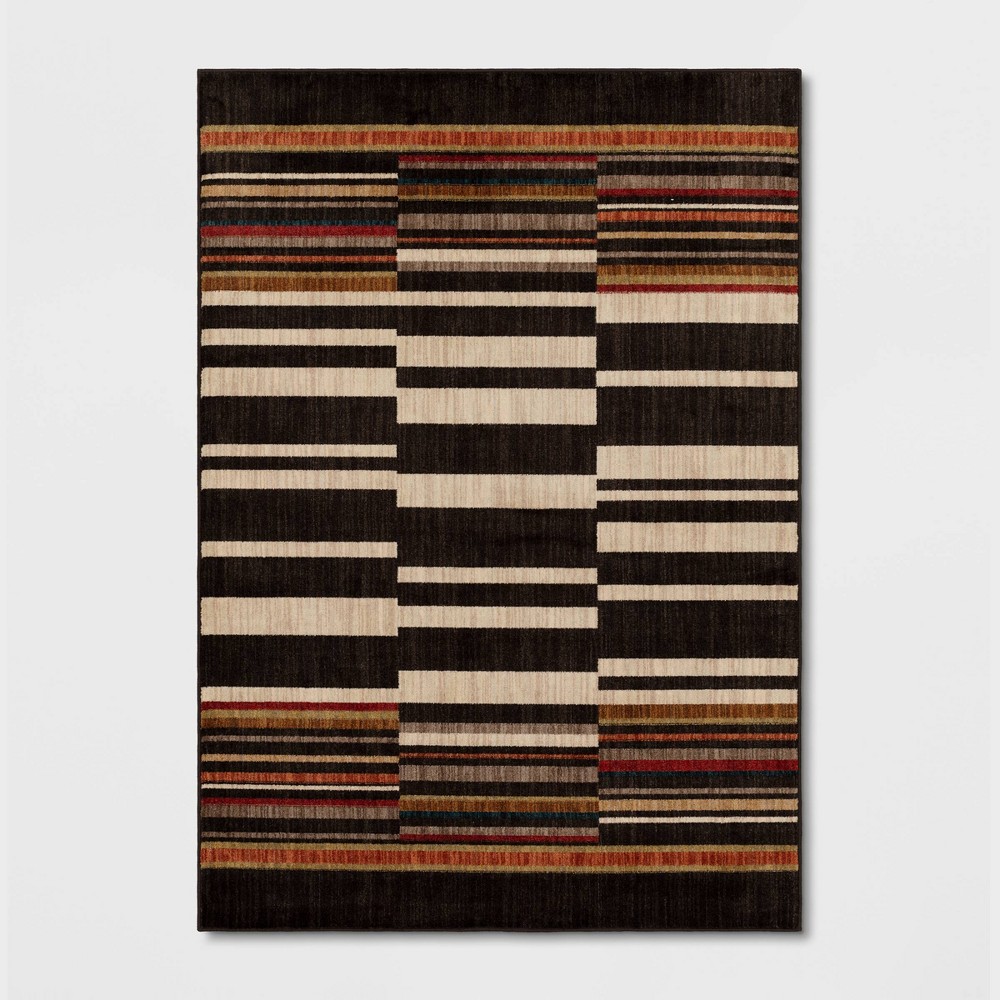 Photos - Doormat 7'x10' Broken Stripes Rug Black/Multi - Threshold™