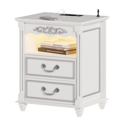 Fredees Charging Nightstand with USB & Type-C Ports, Vintage Bedside Table with Motion Sensor Light, Open Compartment and 2 Drawers, Rustic Wood