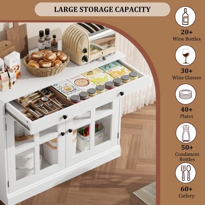 White Modern Sideboard Buffet Cabinet with Glass Doors and Drawer