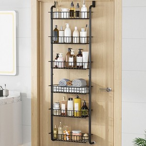 Racxily 6 Tier Over Door Pantry Organizer Hanging, 62.99¡®¡¯ Hooks Door Storage Rack, Carbon Steel Basket for Kitchen Bathroom, Black - 1 of 4