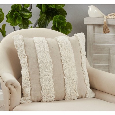 Brown Tufted Cotton Square Throw Pillow Cover 20" x 20"