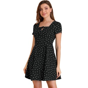 Allegra K Women's Printed Summer Casual Square Neck Short Sleeve Fit and Flare Dress - 1 of 4