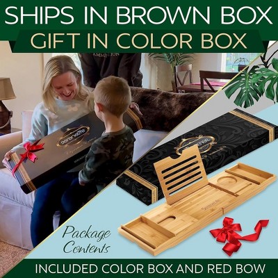 Adjustable Dark Brown Bamboo Freestanding Bathtub Caddy Tray