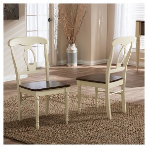 Set of 2 Napoleon French Country Cottage Buttermilk & Cherry Brown Finishing Wood Dining Chairs - Baxton Studio - 1 of 4