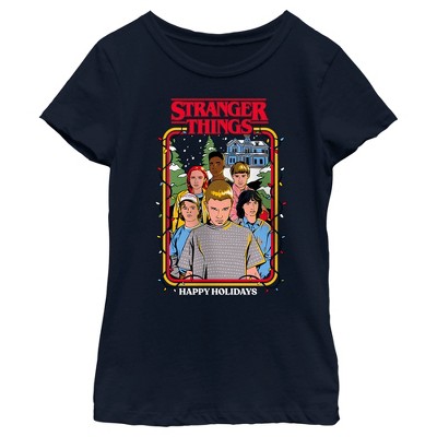Girl's Stranger Things Retro Happy Holidays Card T-shirt : Target