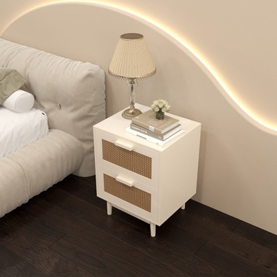 GlasFlength Nightstands Stylish and Functional Bedroom Storage with Ample Drawers and Shelves, Modern Design Style, White,17.7”*15”*23.2"
